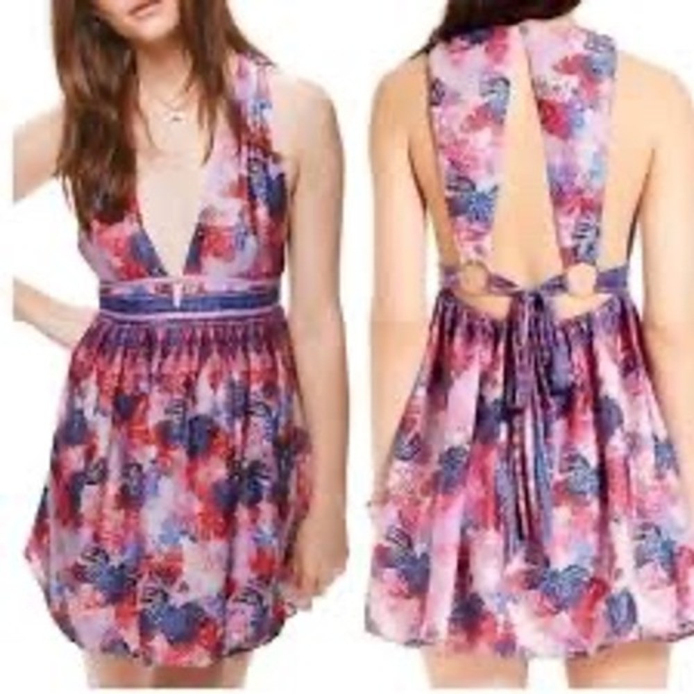 Free People Daydream Floral Butterfly‎ Print Dress Boho Festival Feminine Sz L
